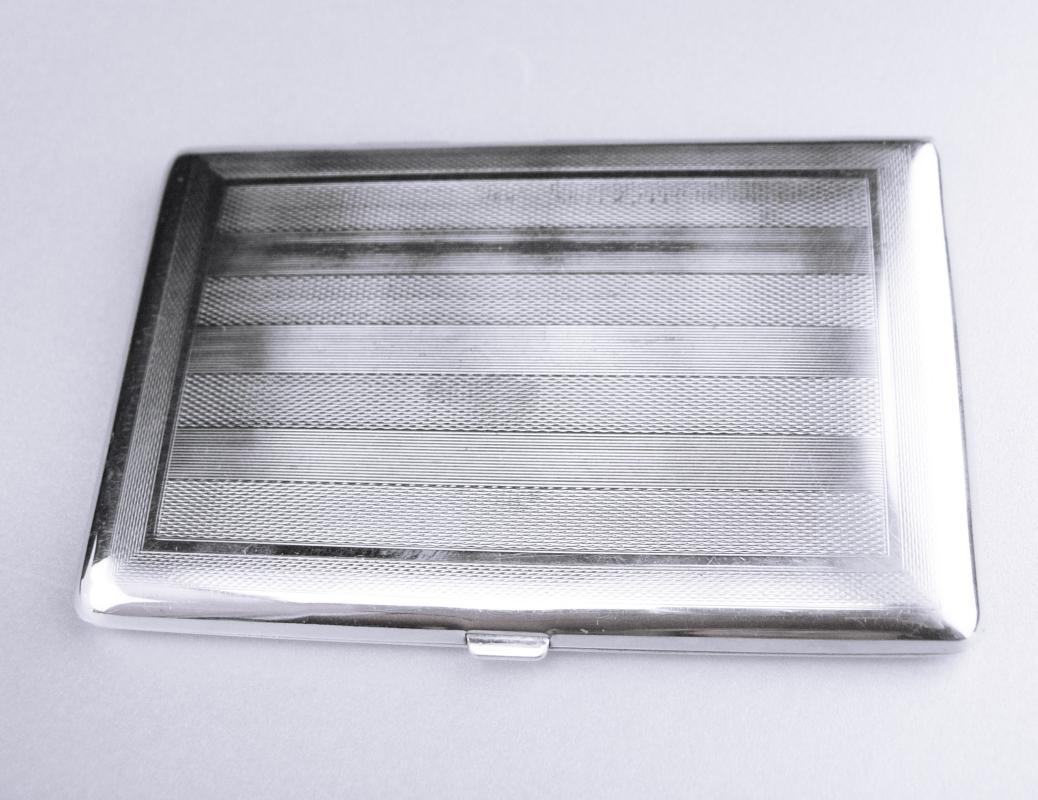 Vintage silver Cigarette case / engine turned stripes / deco style / Cavalla Cigarette case / mens womens accessory / silver hinged case