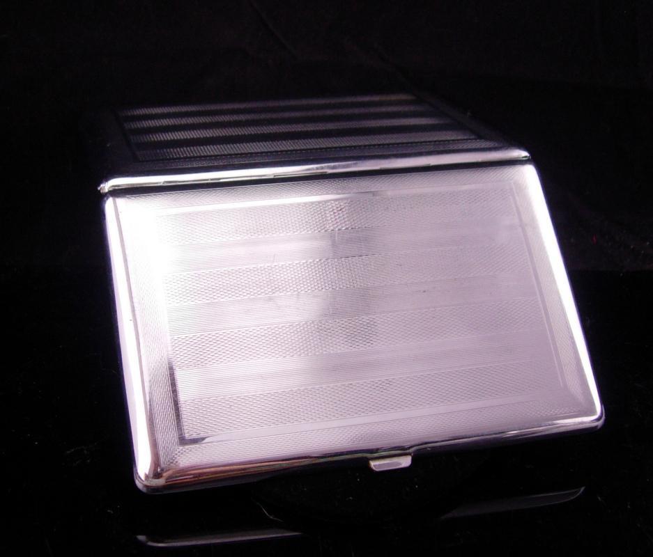 Vintage silver Cigarette case / engine turned stripes / deco style / Cavalla Cigarette case / mens womens accessory / silver hinged case