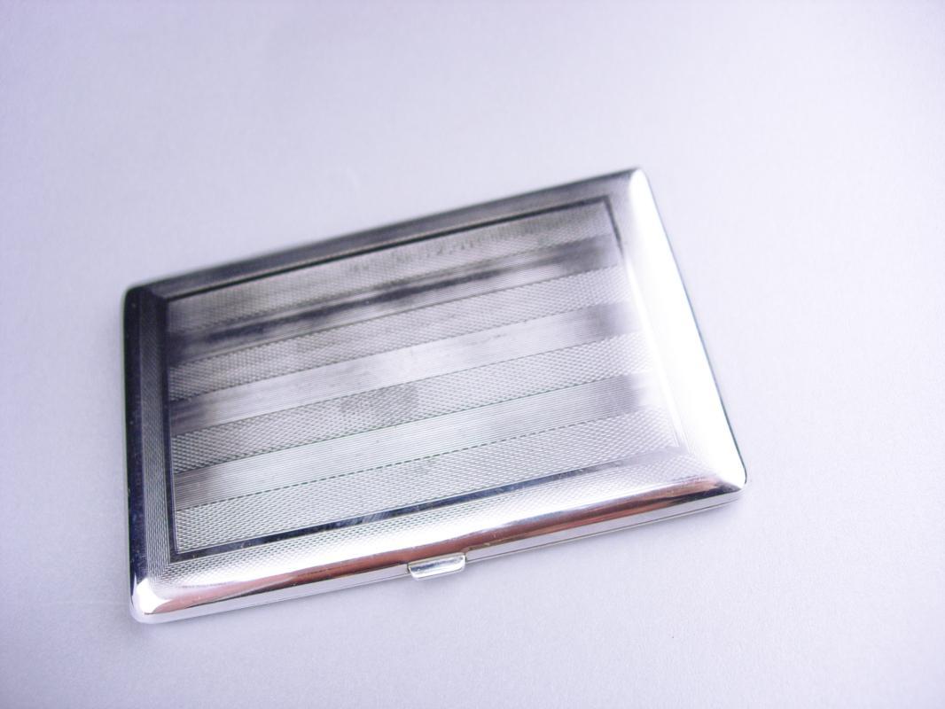 Vintage silver Cigarette case / engine turned stripes / deco style / Cavalla Cigarette case / mens womens accessory / silver hinged case