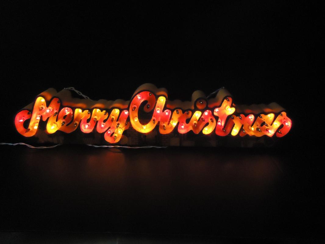 Vintage animated Merry Christmas sign / 3 stages of lights / hanging Christmas decoration / electric store sign / window decoration