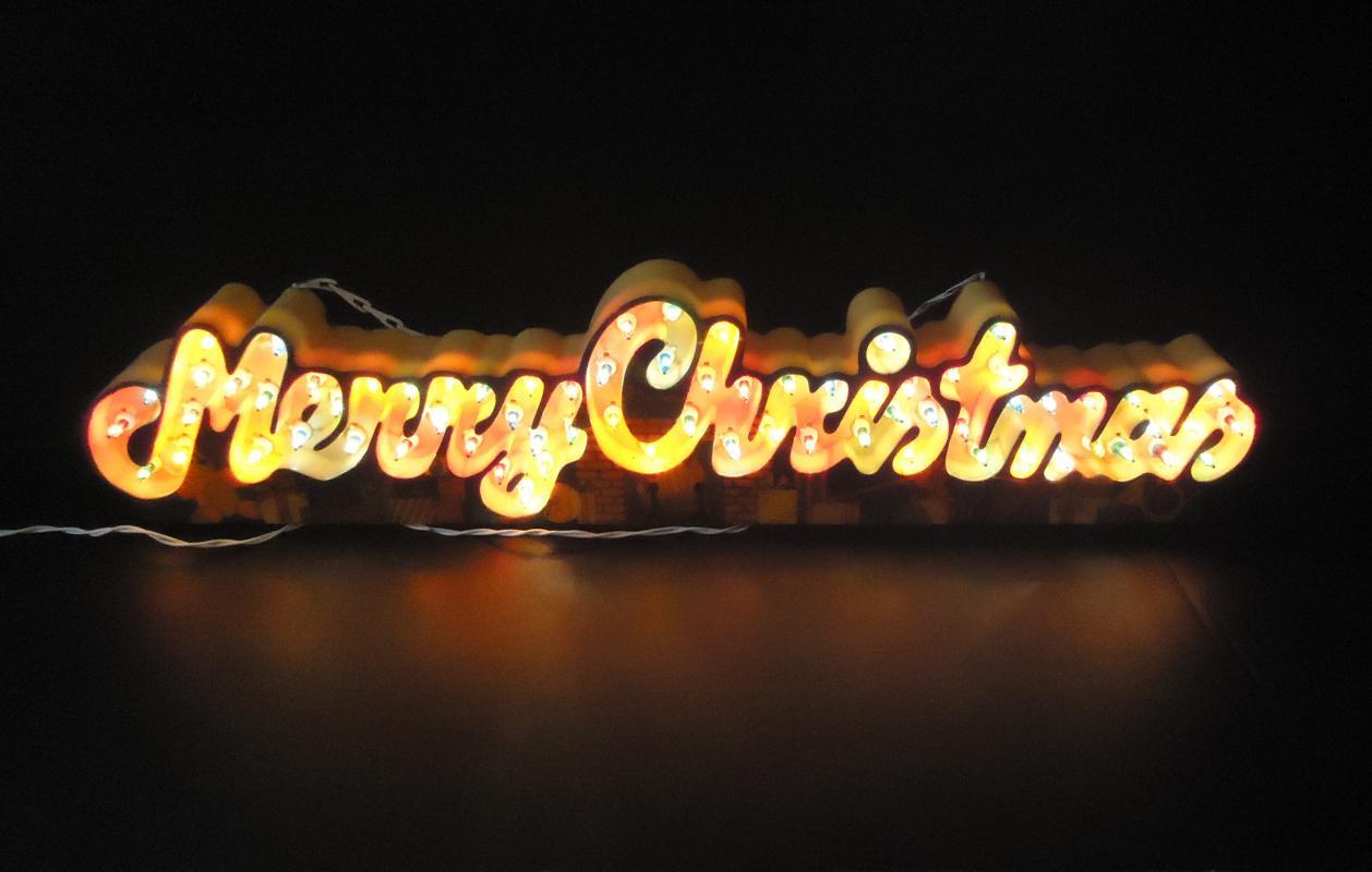 Vintage animated Merry Christmas sign / 3 stages of lights / hanging Christmas decoration / electric store sign / window decoration