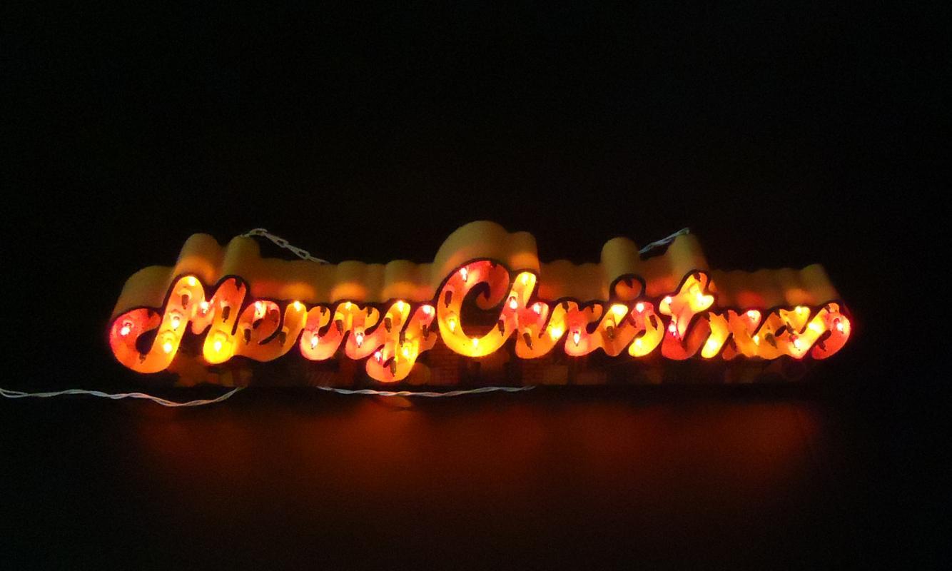 Vintage animated Merry Christmas sign / 3 stages of lights / hanging Christmas decoration / electric store sign / window decoration