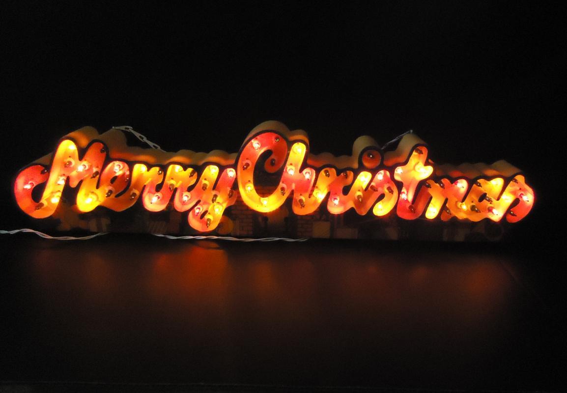 Vintage animated Merry Christmas sign / 3 stages of lights / hanging Christmas decoration / electric store sign / window decoration