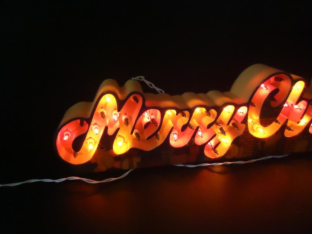 Vintage animated Merry Christmas sign / 3 stages of lights / hanging Christmas decoration / electric store sign / window decoration