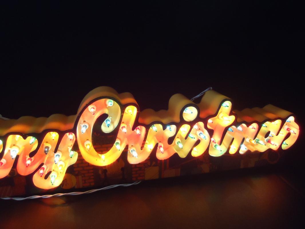 Vintage animated Merry Christmas sign / 3 stages of lights / hanging Christmas decoration / electric store sign / window decoration