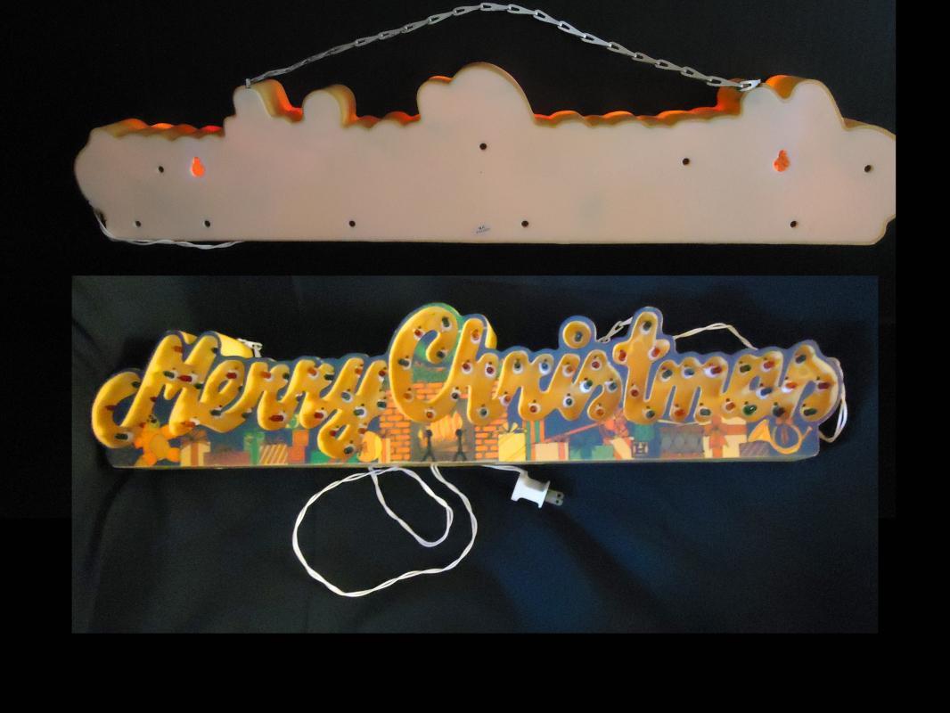 Vintage animated Merry Christmas sign / 3 stages of lights / hanging Christmas decoration / electric store sign / window decoration