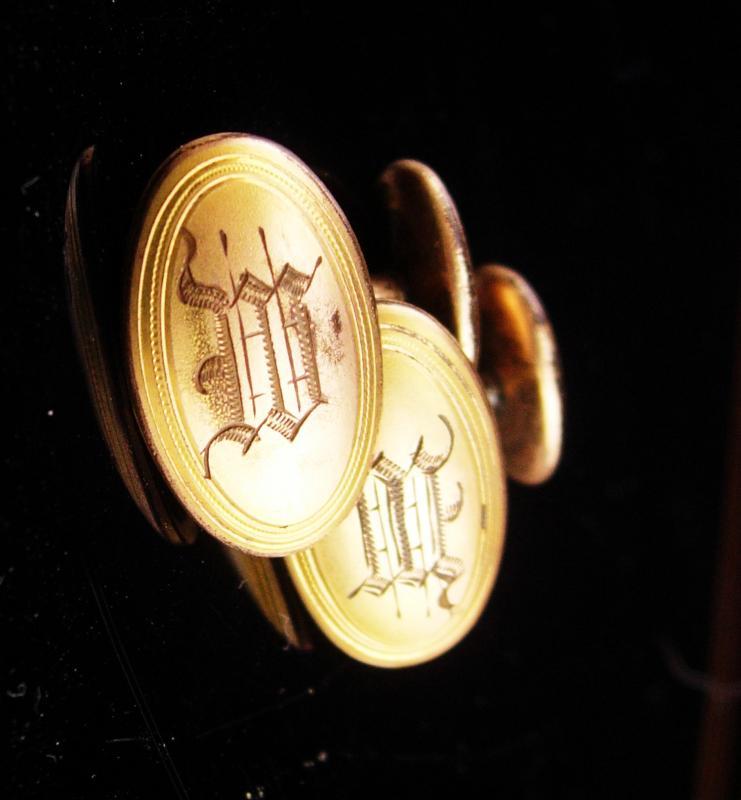 Antique Victorian Cufflinks / yellow and rose gold plated / Monogrammed MM or ww or MW or wm / Signed hayward/ letter initial jewelry