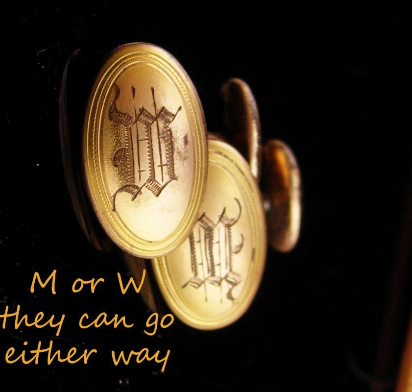 Antique Victorian Cufflinks / yellow and rose gold plated / Monogrammed MM or ww or MW or wm / Signed hayward/ letter initial jewelry