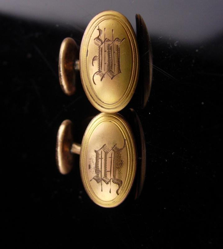 Antique Victorian Cufflinks / yellow and rose gold plated / Monogrammed MM or ww or MW or wm / Signed hayward/ letter initial jewelry
