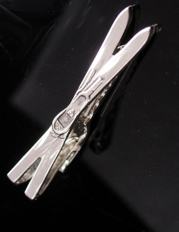 Vintage Ski tie clip / silver snow ski tie bar / water ski set / Racing snow ski / sports athletic gift / stocking stuffer / gift for him