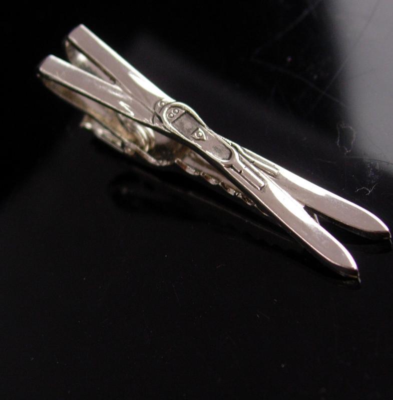 Vintage Ski tie clip / silver snow ski tie bar / water ski set / Racing snow ski / sports athletic gift / stocking stuffer / gift for him