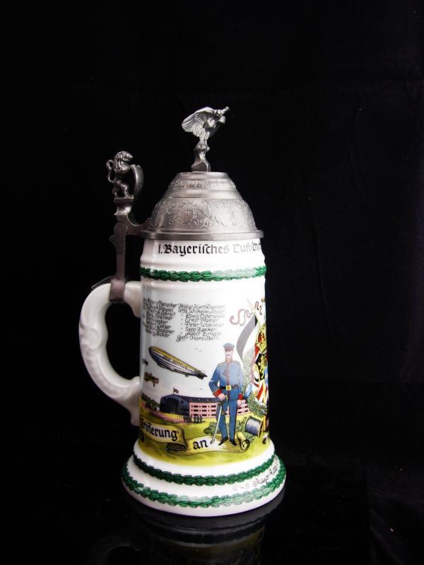 Vintage Lithopane Stein / German Regimental Eagle and lion / soldier Beer Stein / lidded stein 10 1/2