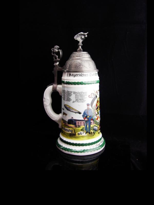 Vintage Lithopane Stein / German Regimental Eagle and lion / soldier Beer Stein / lidded stein 10 1/2