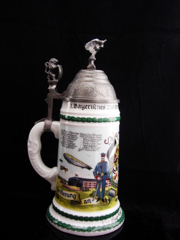 Vintage Lithopane Stein / German Regimental Eagle and lion / soldier Beer Stein / lidded stein 10 1/2