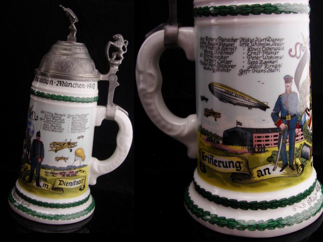 Vintage Lithopane Stein / German Regimental Eagle and lion / soldier Beer Stein / lidded stein 10 1/2