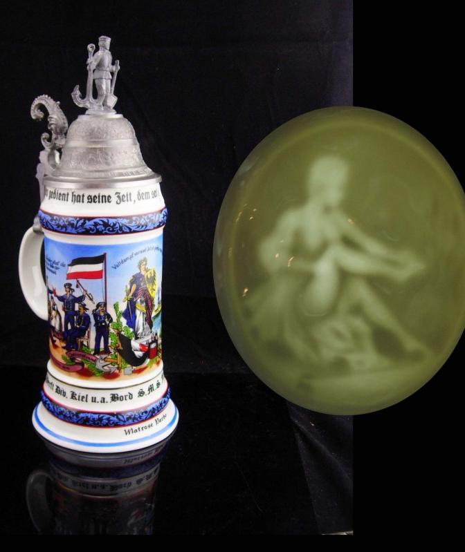 Vintage Nude Lithopane Stein / Imperial German WW1 Regimental / Pioneer Battalion / Sailor gift / lidded stein 11 1/2