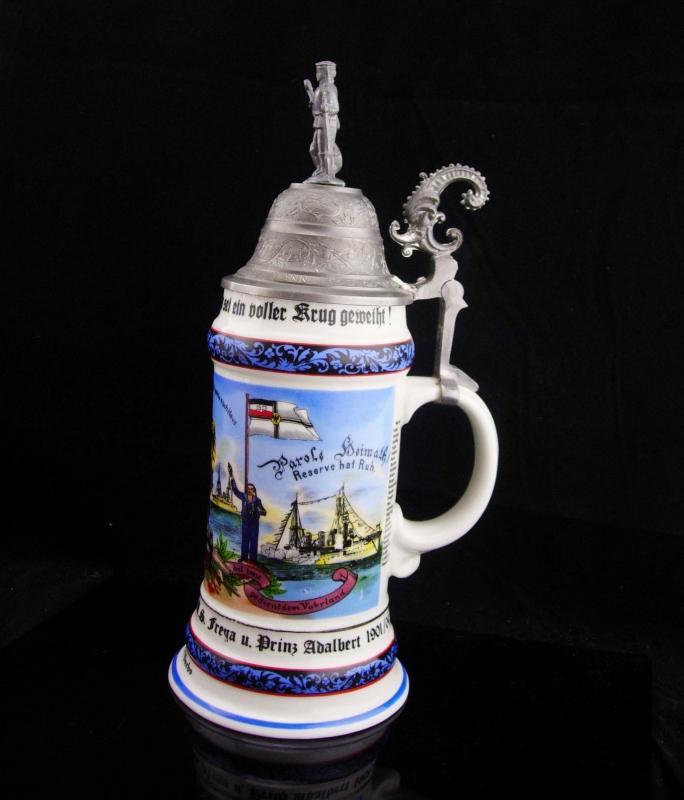 Vintage Nude Lithopane Stein / Imperial German WW1 Regimental / Pioneer Battalion / Sailor gift / lidded stein 11 1/2