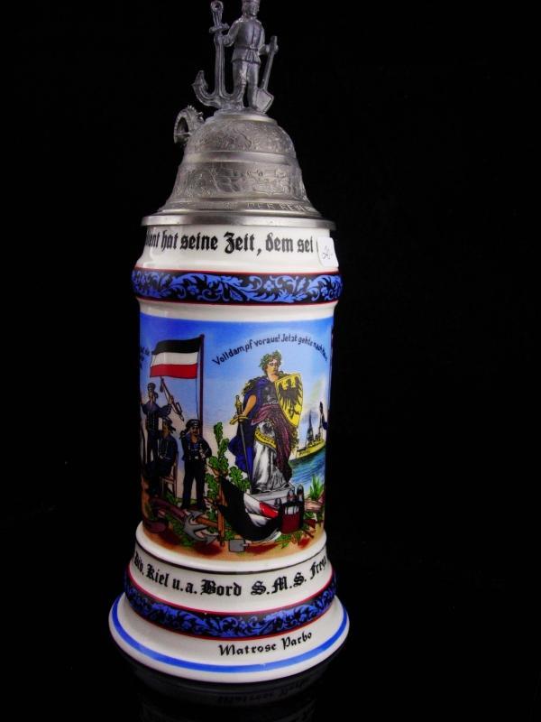 Vintage Nude Lithopane Stein / Imperial German WW1 Regimental / Pioneer Battalion / Sailor gift / lidded stein 11 1/2