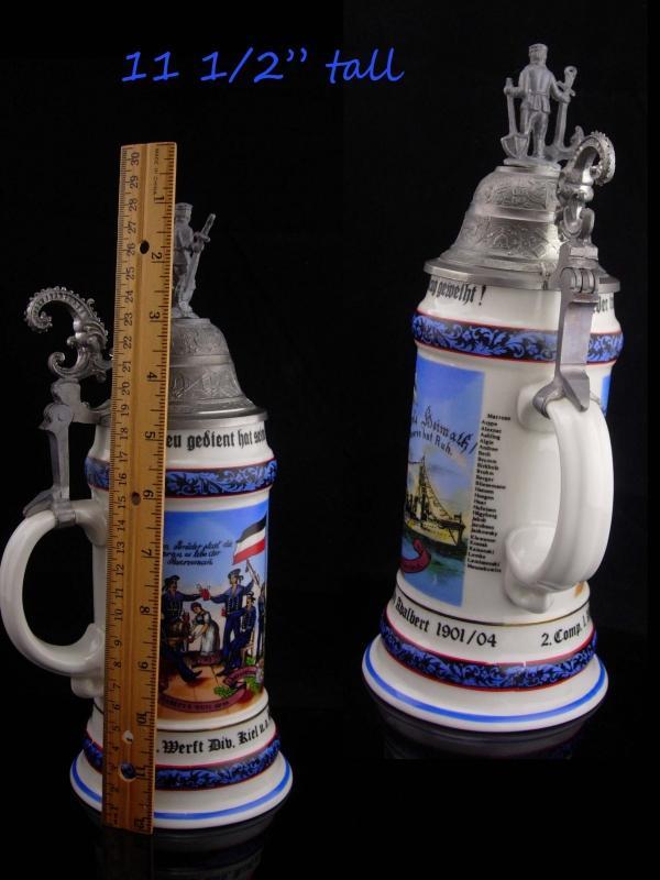 Vintage Nude Lithopane Stein / Imperial German WW1 Regimental / Pioneer Battalion / Sailor gift / lidded stein 11 1/2