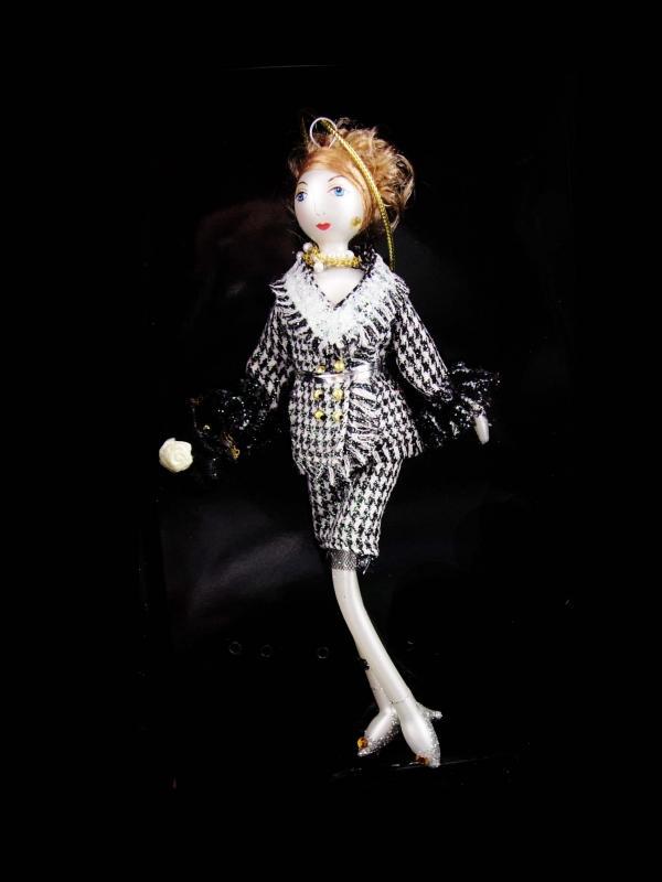Diva in Tweed ornament / Italian Blown Glass / De Carlini / Vintage Christmas tree ornament / original box / rhinestone jewelry