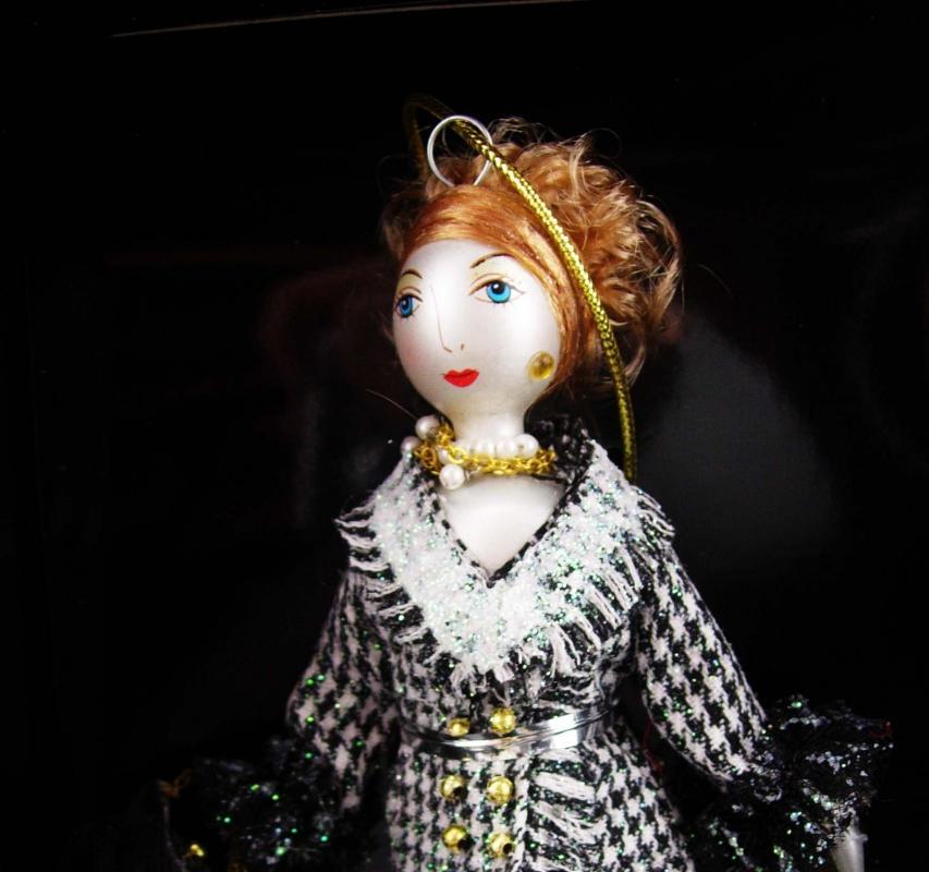 Diva in Tweed ornament / Italian Blown Glass / De Carlini / Vintage Christmas tree ornament / original box / rhinestone jewelry