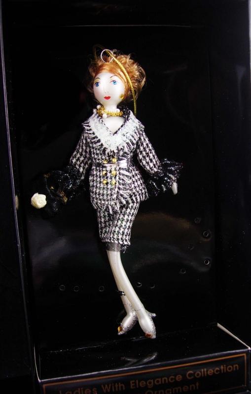 Diva in Tweed ornament / Italian Blown Glass / De Carlini / Vintage Christmas tree ornament / original box / rhinestone jewelry