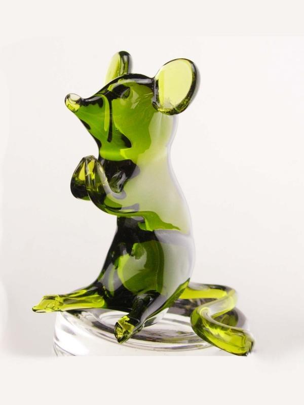 Praying mouse Paperweight / glass mice / vintage blown glass / green glass mouse / whimsical gift / novelty gift / handblown figurine