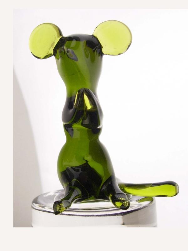 Praying mouse Paperweight / glass mice / vintage blown glass / green glass mouse / whimsical gift / novelty gift / handblown figurine