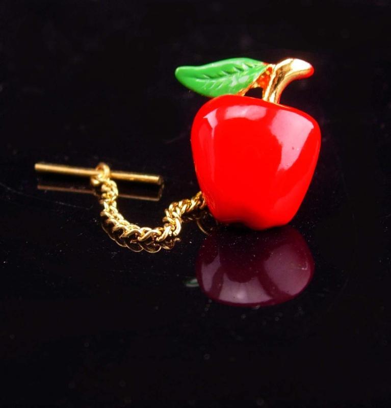 Red Apple Tie Tack / Snow White Poison prop / Teacher gift / chef novelty item / Shirt Accessory mans jewelry / healthy lifestyle