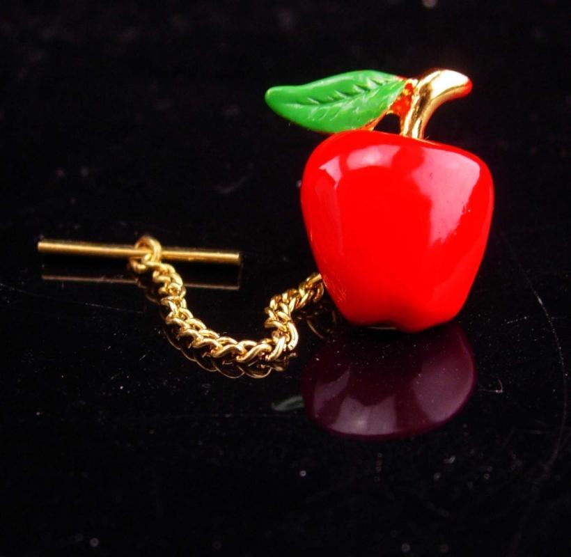 Red Apple Tie Tack / Snow White Poison prop / Teacher gift / chef novelty item / Shirt Accessory mans jewelry / healthy lifestyle