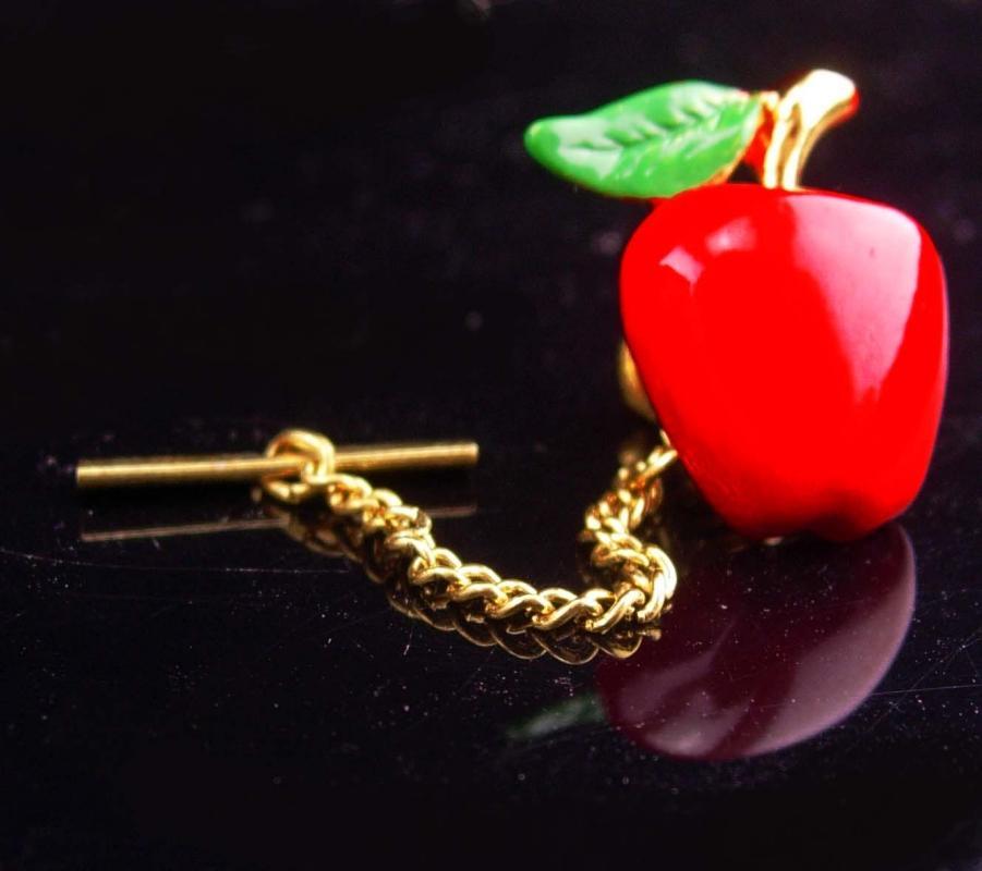 Red Apple Tie Tack / Snow White Poison prop / Teacher gift / chef novelty item / Shirt Accessory mans jewelry / healthy lifestyle