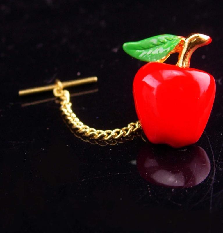 Red Apple Tie Tack / Snow White Poison prop / Teacher gift / chef novelty item / Shirt Accessory mans jewelry / healthy lifestyle