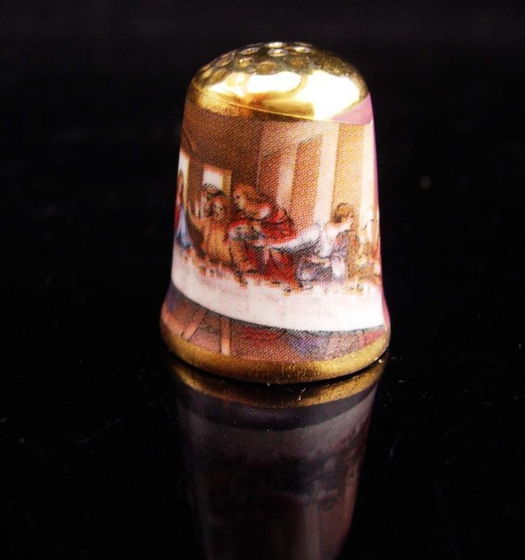 Vintage Thimble / The Lord's supper / Porcelain signed thimble / religious gift / Christian thimble / womens gift