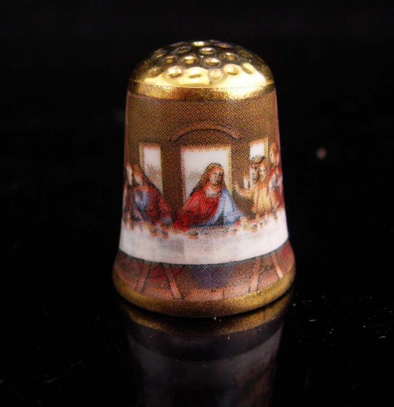 Vintage Thimble / The Lord's supper / Porcelain signed thimble / religious gift / Christian thimble / womens gift