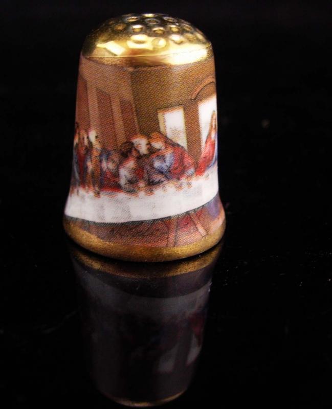 Vintage Thimble / The Lord's supper / Porcelain signed thimble / religious gift / Christian thimble / womens gift