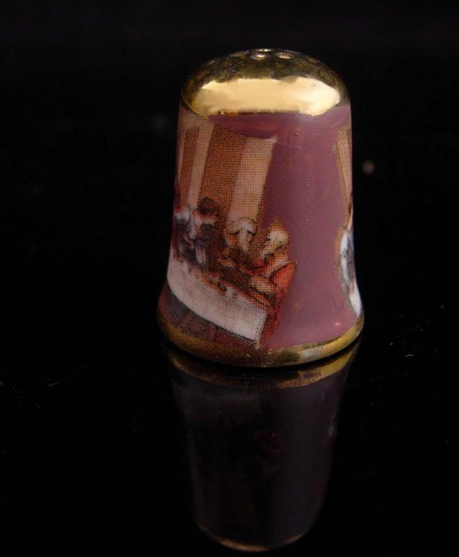 Vintage Thimble / The Lord's supper / Porcelain signed thimble / religious gift / Christian thimble / womens gift
