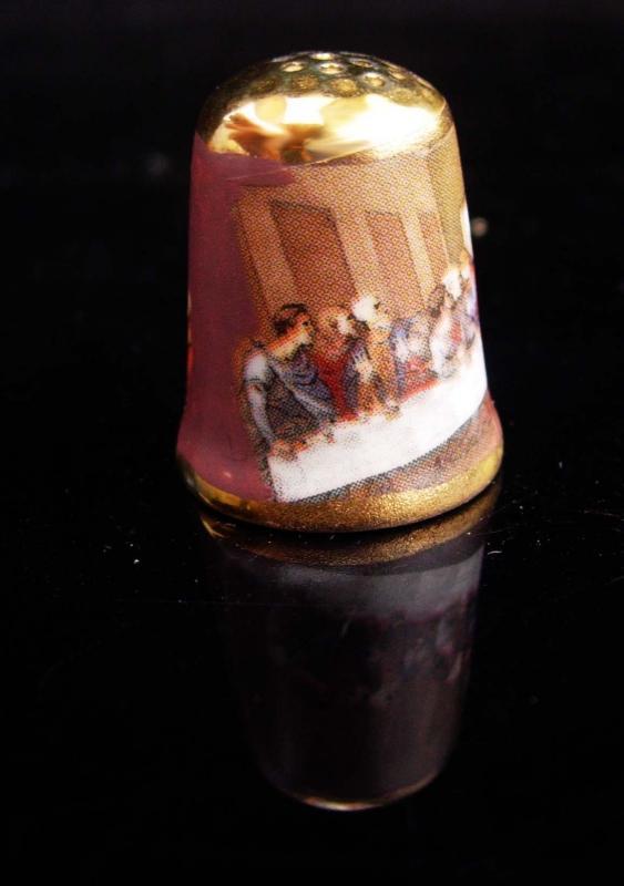 Vintage Thimble / The Lord's supper / Porcelain signed thimble / religious gift / Christian thimble / womens gift