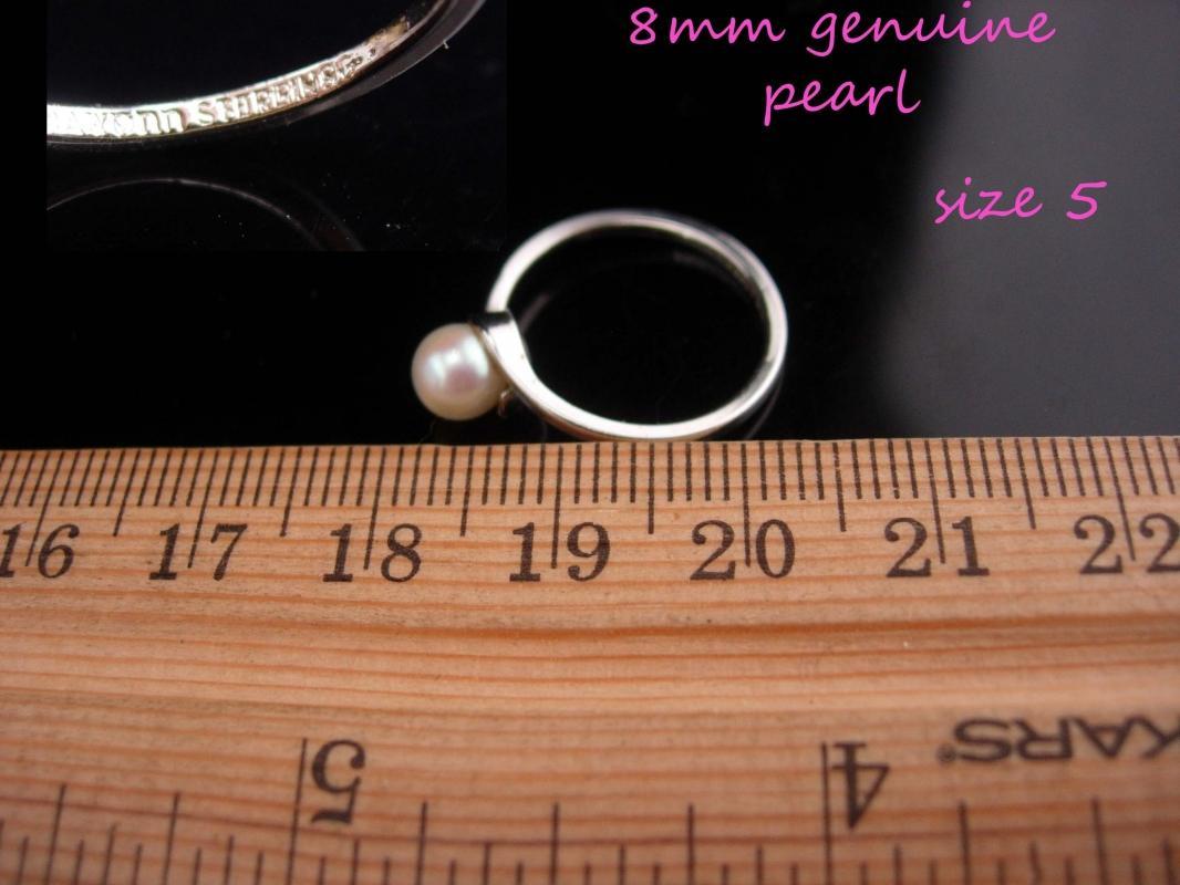 Vintage genuine pearl ring / bridal ring / sterling ladies size 5 / 1st 3rd 30th anniversary / June birthday / Gemini cancer gift