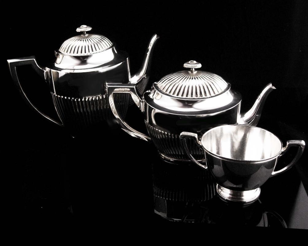 3 piece Antique Tea set / Art deco tea set / 1900's Victorian Silver Tea service / Forbes hinged teapot / signed silver / Creamer Sugar hpns