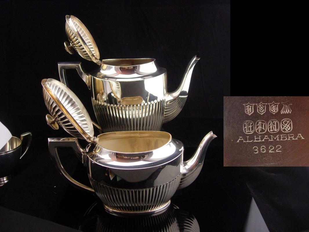 3 piece Antique Tea set / Art deco tea set / 1900's Victorian Silver Tea service / Forbes hinged teapot / signed silver / Creamer Sugar hpns