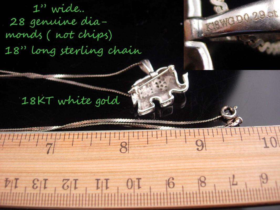 White Gold Elephant / 18Kt Elephant BROOCH Pendant / vintage Diamond Charm / Good Luck ELEPHANT / Republican gift / k18 Circus animal