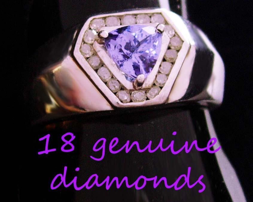 18 Diamonds Ring / Trillion cut Amethyst / Vintage mans or womans band / size 10 / Sterling / purple stone / aquarius birthstone february