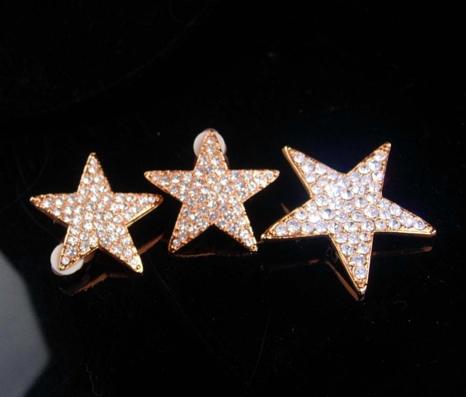 Vintage Star Earrings set / rhinestone star brooch / mystical jewelry / goddess set / valentines day gift / gold clip on earrings / diva set