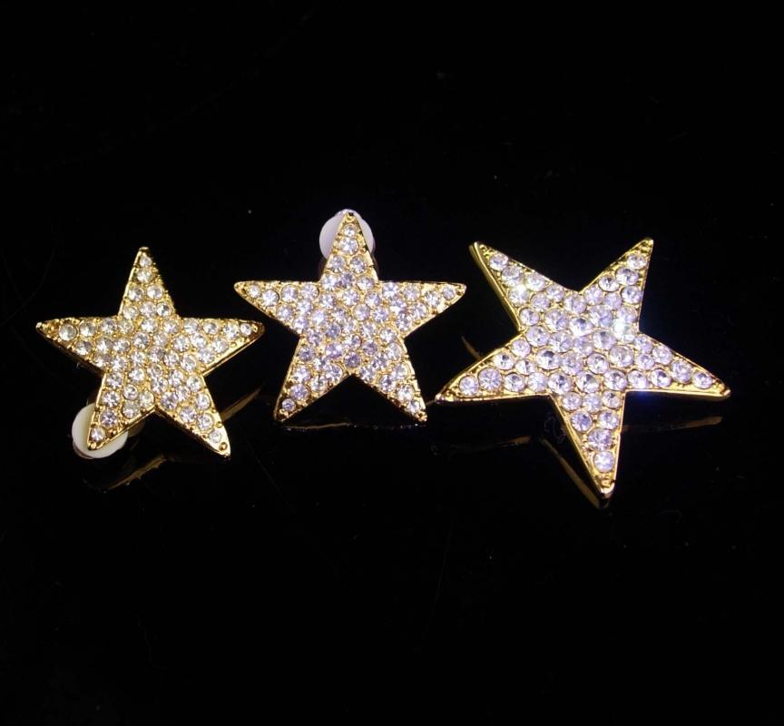 Vintage Star Earrings set / rhinestone star brooch / mystical jewelry / goddess set / valentines day gift / gold clip on earrings / diva set