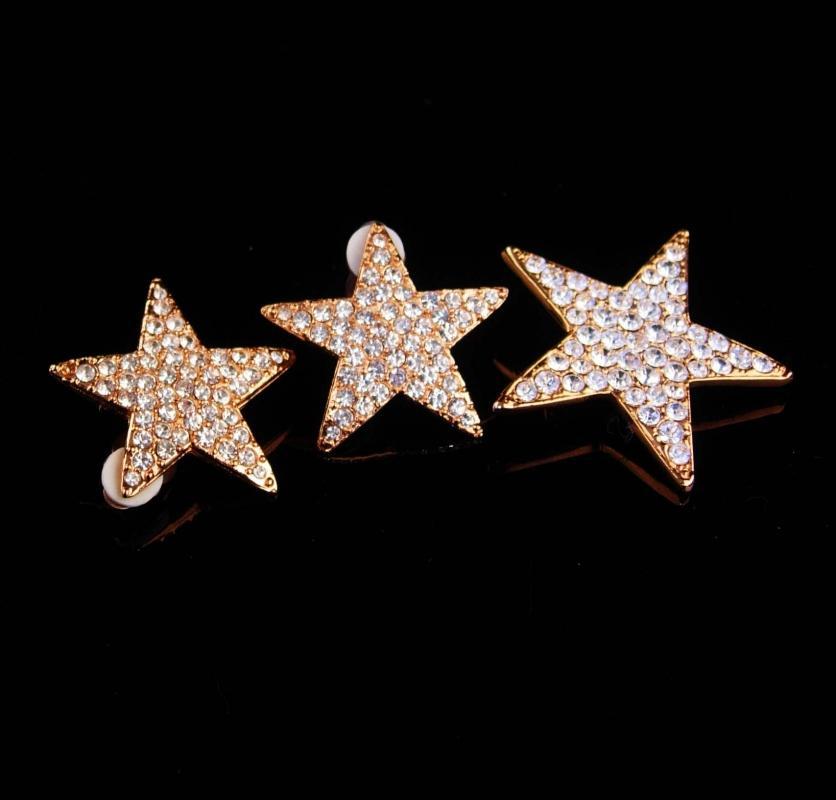 Vintage Star Earrings set / rhinestone star brooch / mystical jewelry / goddess set / valentines day gift / gold clip on earrings / diva set