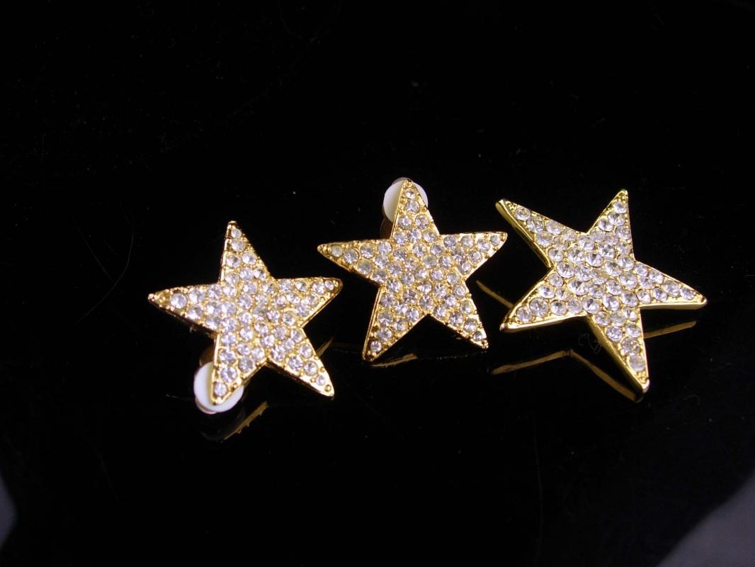 Vintage Star Earrings set / rhinestone star brooch / mystical jewelry / goddess set / valentines day gift / gold clip on earrings / diva set