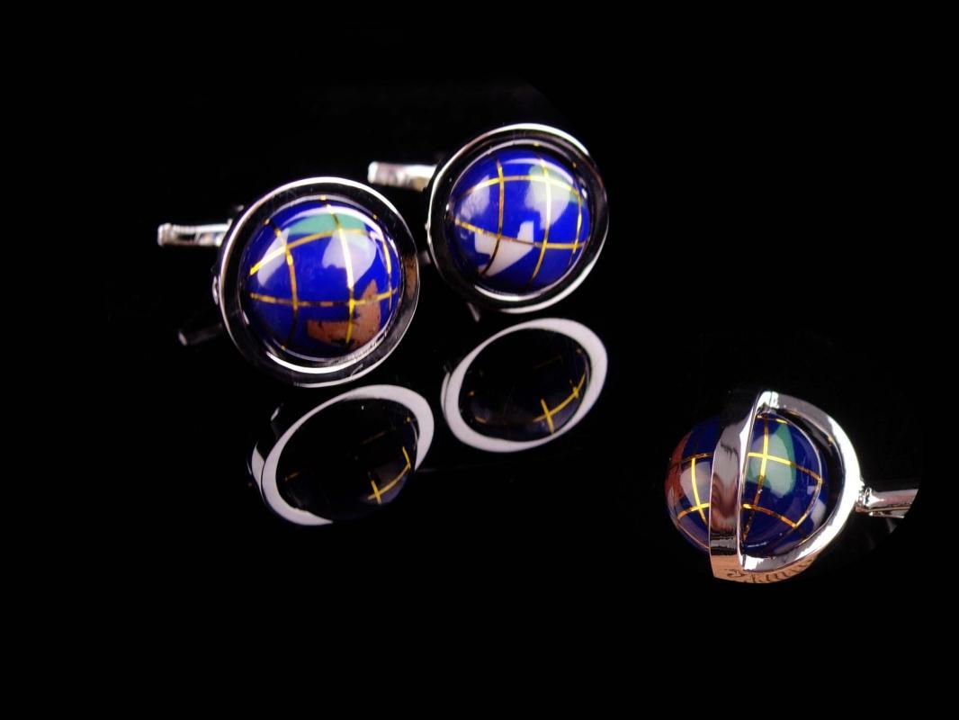 Spinning Globe cufflinks / Vintage enamel world earth / History professor / Traveler gift / silver Sweetheart gift / Missing you