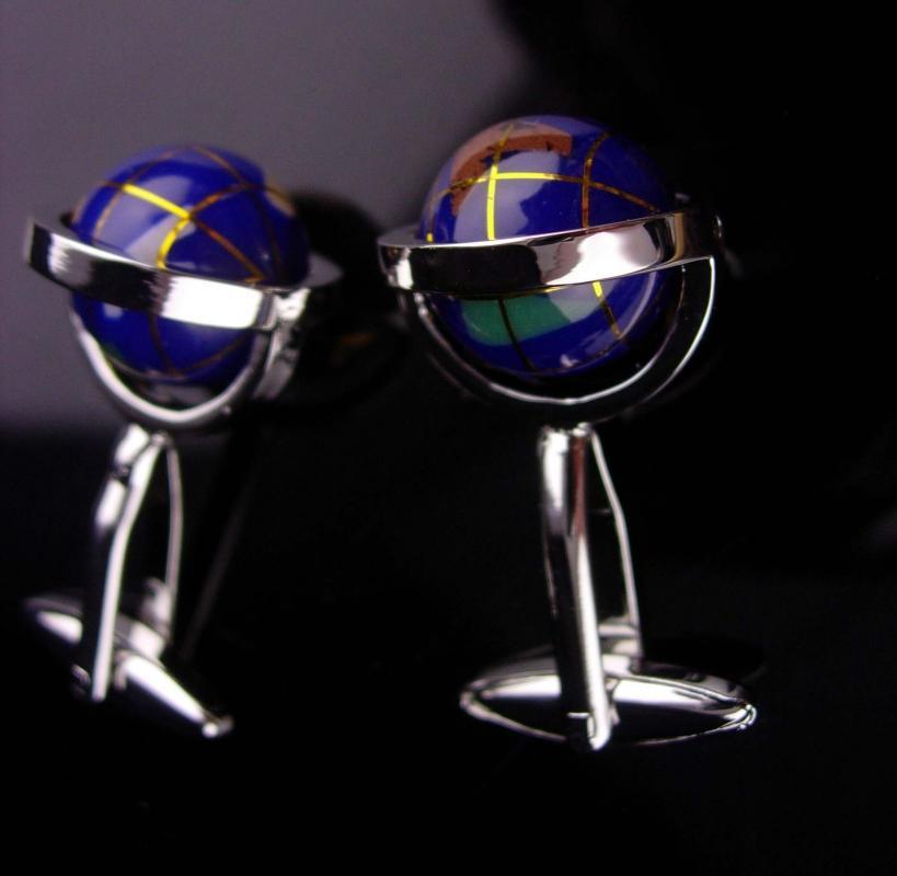 Spinning Globe cufflinks / Vintage enamel world earth / History professor / Traveler gift / silver Sweetheart gift / Missing you