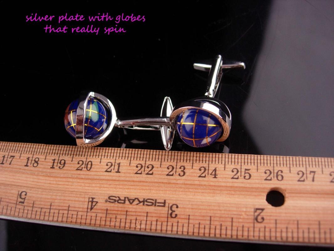 Spinning Globe cufflinks / Vintage enamel world earth / History professor / Traveler gift / silver Sweetheart gift / Missing you