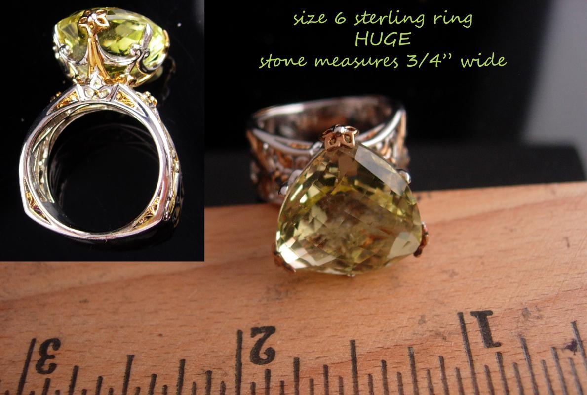 HUGE 4CT peridot ring / Cushion cut Cocktail Ring / Vintage Sapphire Sterling ring / Size 7 1/2 / 1st anniversary / August /virgo birthday